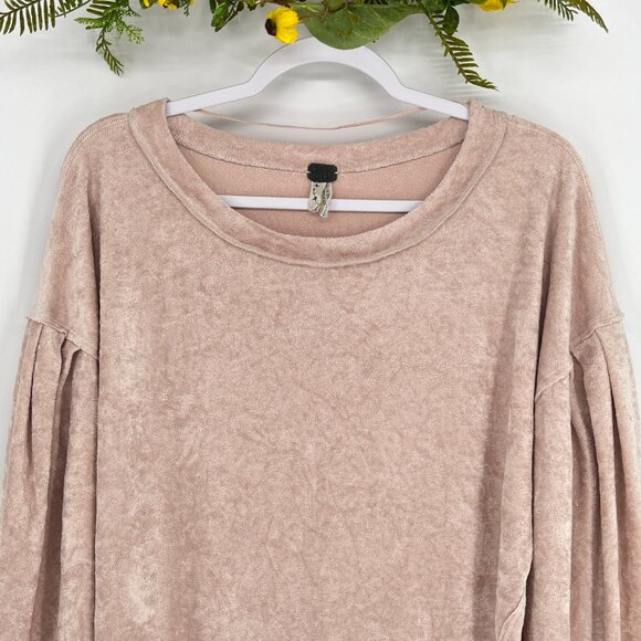 Free People Crushed Velvet Pink Milan Layering Top Sweatshirt Women Large Boho - Picture 5 of 8